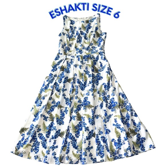 eShakti White and Blue Floral Maxi Dress Summer Events - Picture 1 of 7